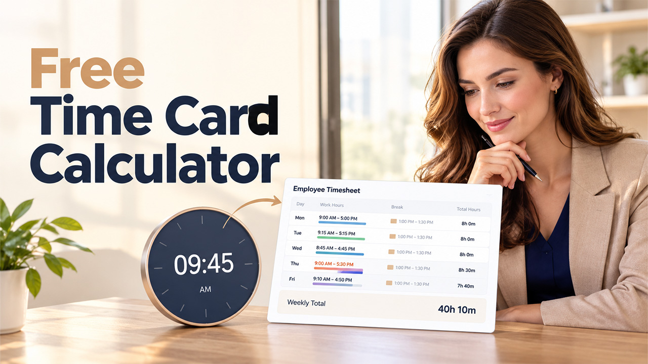 Free Time Card Calculator displaying employee timesheets and weekly working hours
